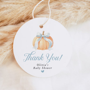 Round Blue Bow Pumpkin Baby Shower Favour Tags