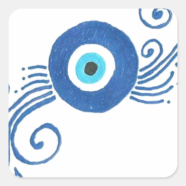 round blue evil eye square sticker (Front)