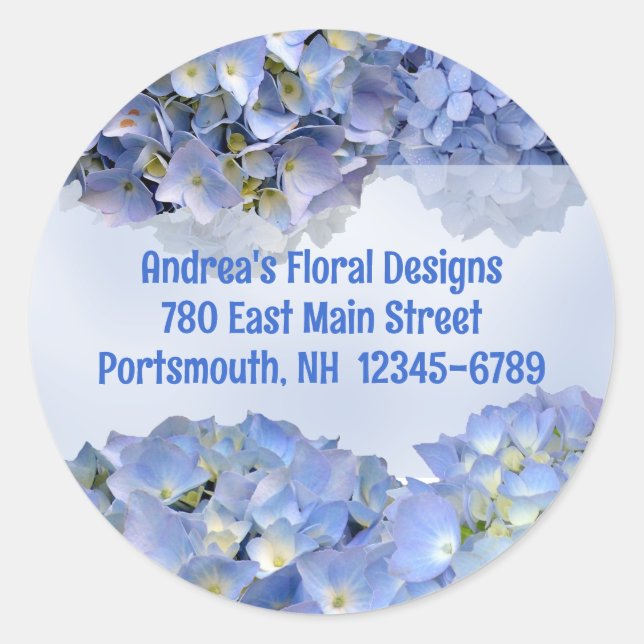 Round Blue Floral Return Address Labels (Front)
