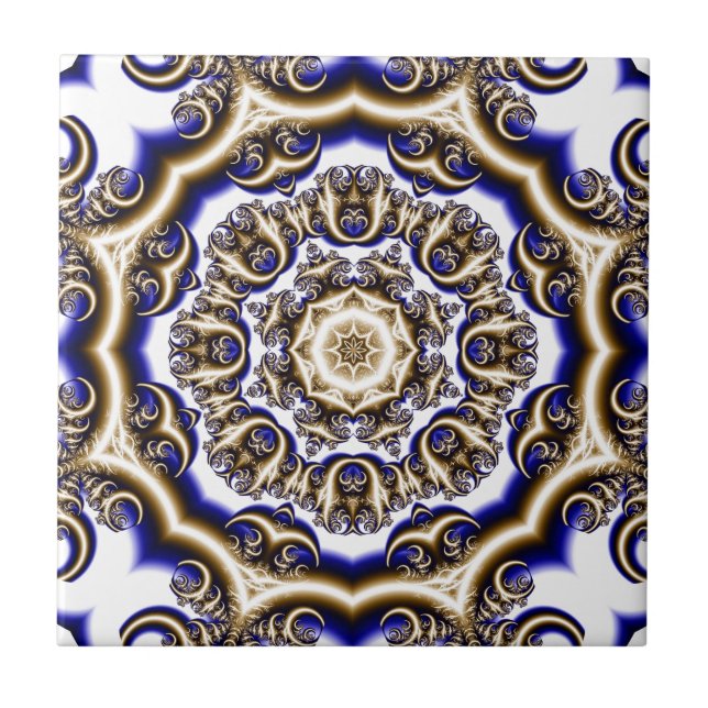 Round blue fractal pattern tile (Front)
