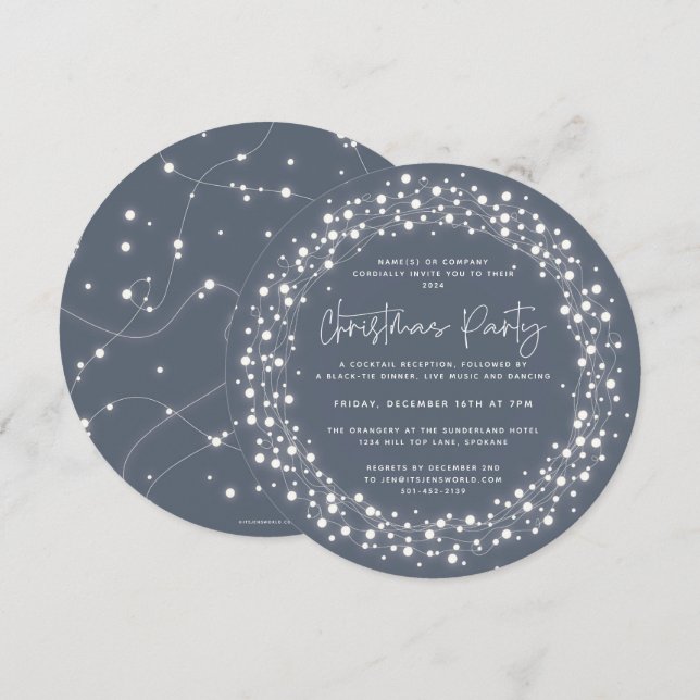 Round Blue Sparkling Lights Christmas Party Invitation (Front/Back)