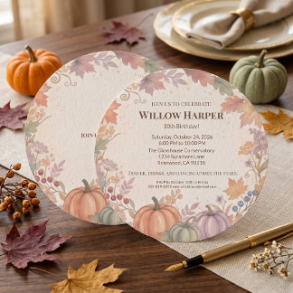 Round Boho Autumn Birthday Invite