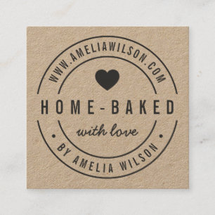 Round Border Bold Home-Baked With Love Heart Square Business Card