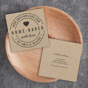 Round Border Bold Home-Baked With Love Heart Square Business Card