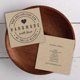Round Border Handmade With Love Heart Social Media Square Business Card