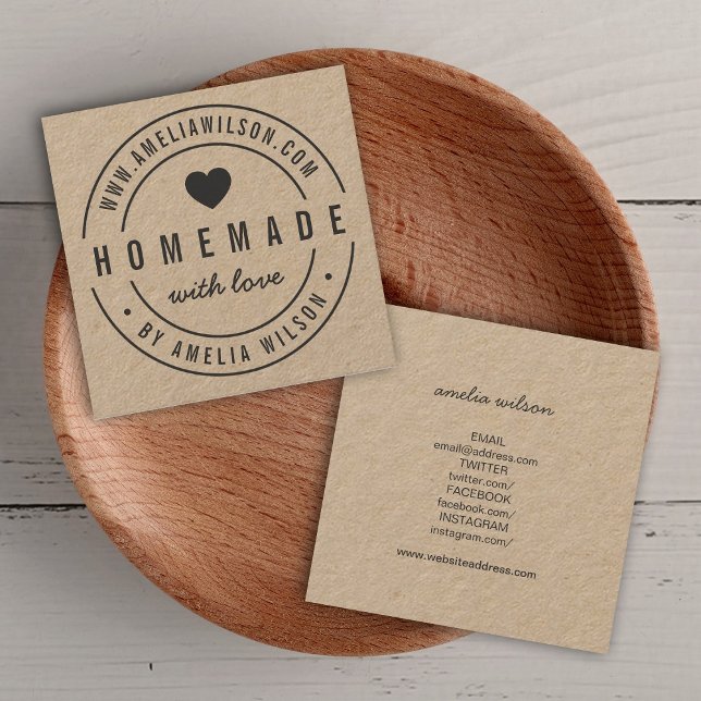 Round Border Homemade With Love Heart Social Media Square Business Card (Creator Uploaded)