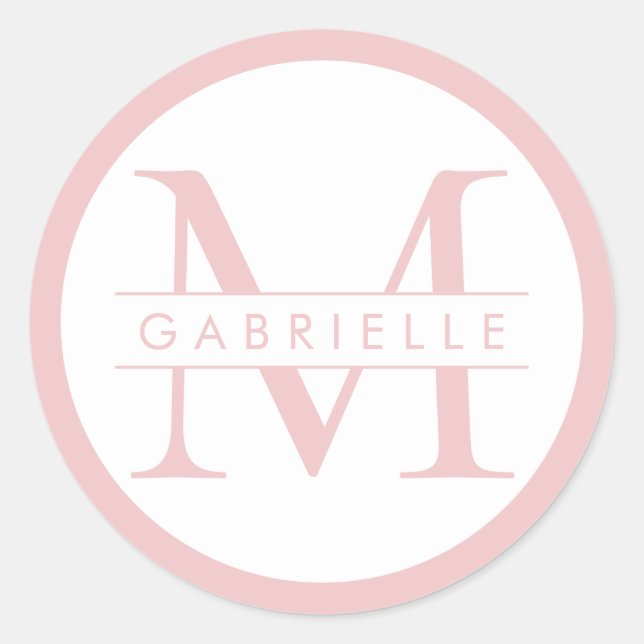 Round Border Monogram Sticker - Blush Pink (Front)