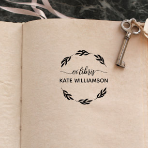 Round botanical Wreath Ex libris Rubber Stamp