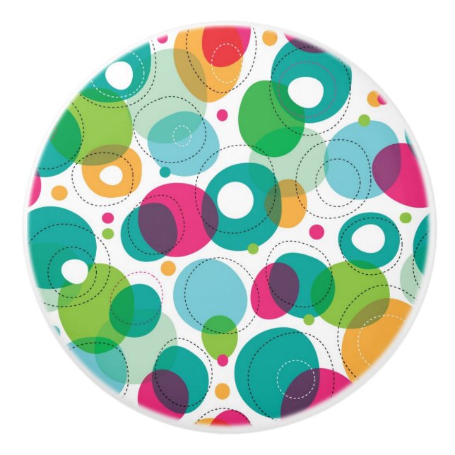 Round bubbles kids pattern ceramic knob (Front)