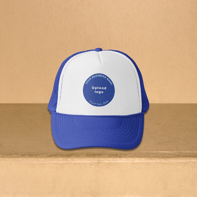 Round Business Brand on Royal Blue and White Trucker Hat (Round business brand on royal blue and white trucker hat)