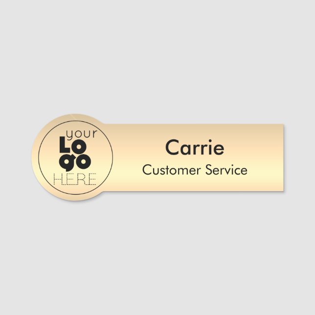 Round Business Logo Metallic Gold Staff Name Tag (Front)