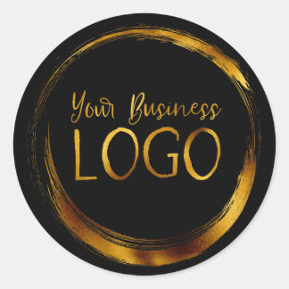 Round Business Logo on Black Promo Classic Round Sticker
