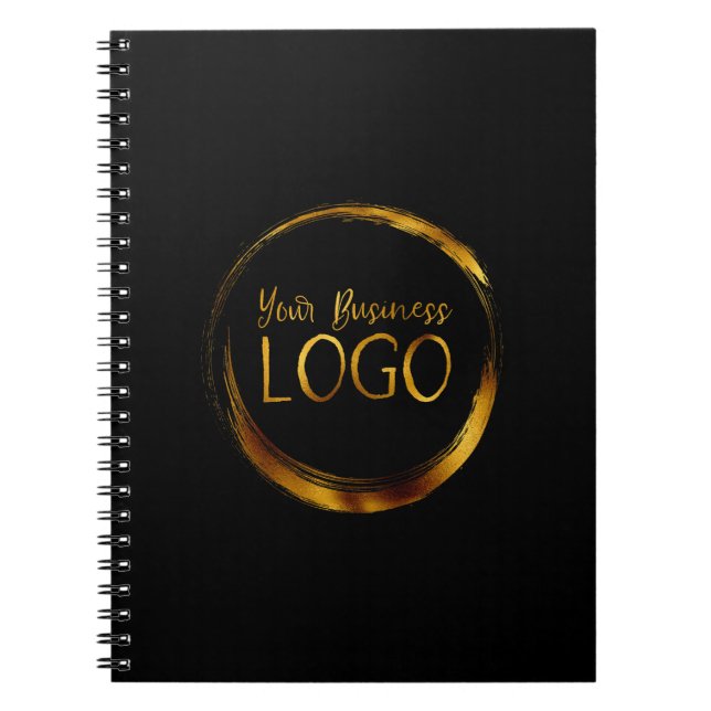 Round Business Logo on Black Promo Notebook (Front)
