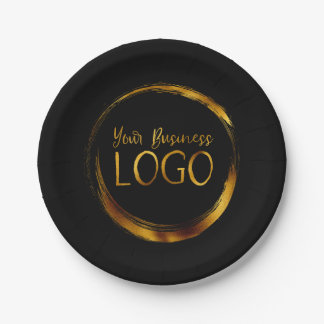 Round Business Logo on Black Promo Paper Plate