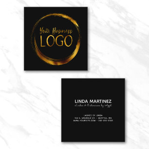 Round Business Logo on Black Promo Square Business Card