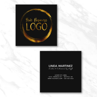 Round Business Logo on Black Promo Square Business Card