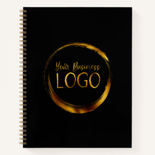 Round Business Logo on Black Promotional Notebook