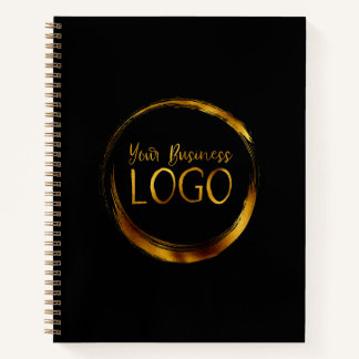 Round Business Logo on Black Promotional Notebook