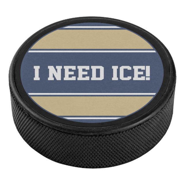 Round Button - Stripes blue sand grey Hockey Puck (3/4)