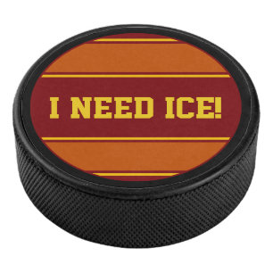 Round Button - Stripes dark red yellow Hockey Puck