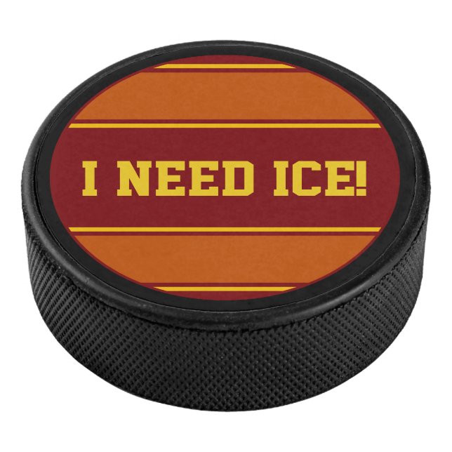 Round Button - Stripes dark red yellow Hockey Puck (3/4)