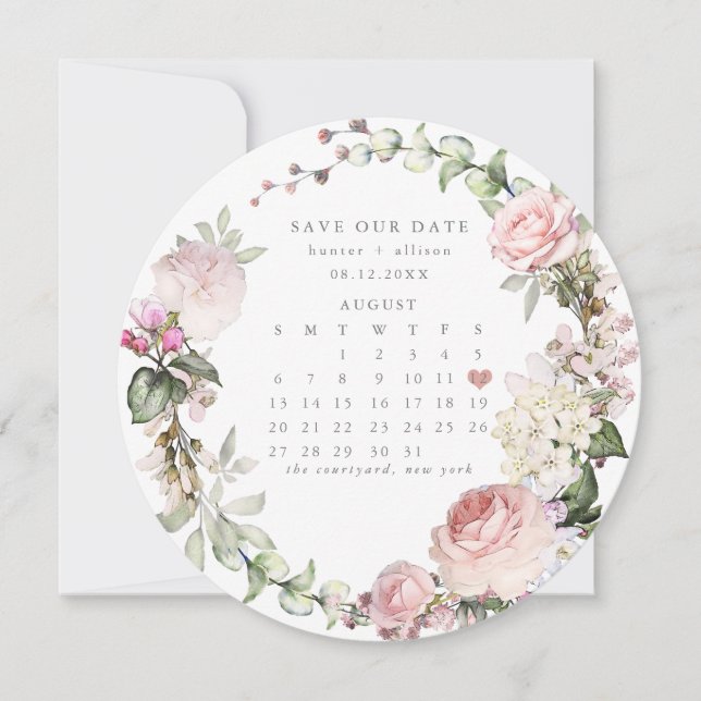 Round Calendar Save the Date Holiday Card (Front)