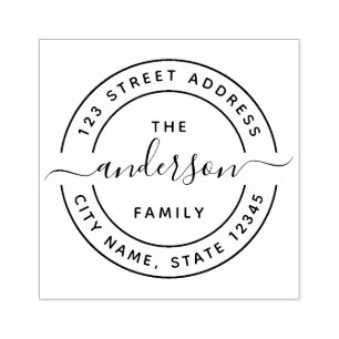 Round Calligraphy Script Family Return Address Rubber Stamp