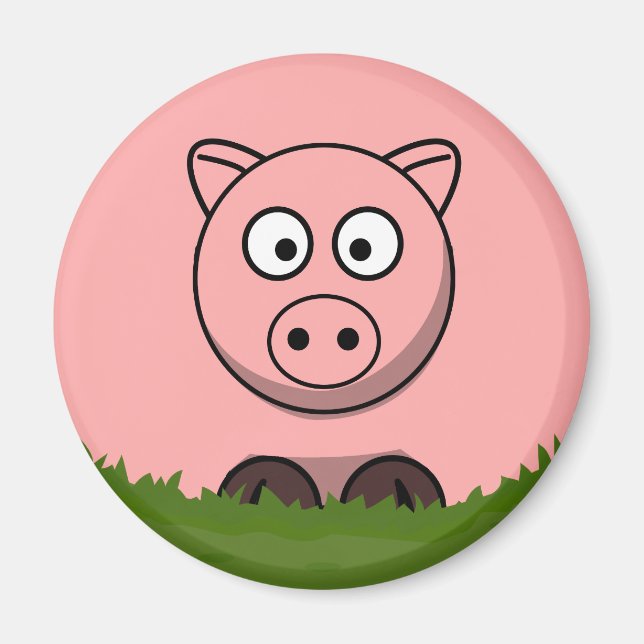 Round Cartoon Pig Magnet (Front)