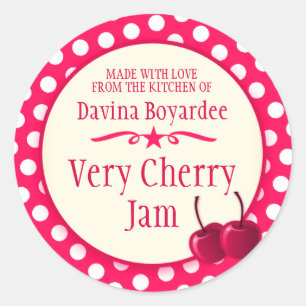 Round cherry red jam stickers