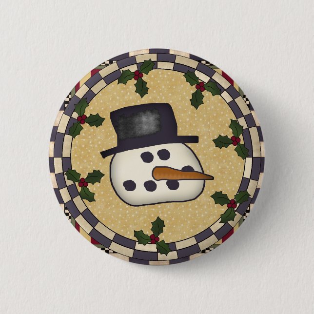 Round Christmas Button -Snowman Face (Front)