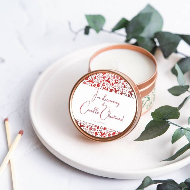 Round Christmas Candle Editable Label Sticker (Editable Christmas Candle Sticker Label)
