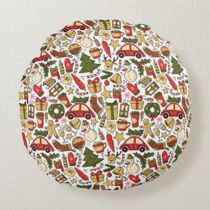 Round Christmas Doodle Pillow