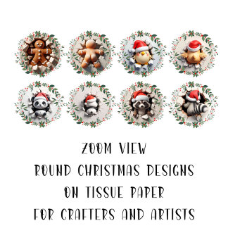Round Christmas Image DIY Decoupage Ornament Craft Tissue Paper