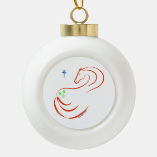 Round Christmas ornament w/ red & green horse