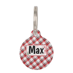 Round Christmas – Personalised Name, Plaid Holiday Pet Tag