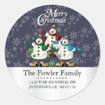 Round Christmas Snowmen Address Labels