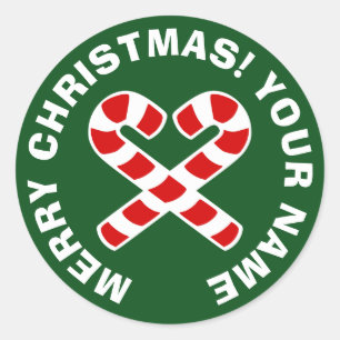 Round Christmas stickers with candy cane heart