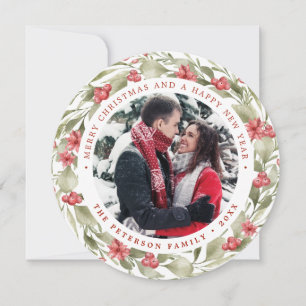 Round Christmas Wreath Photo Card