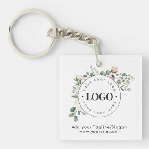 Round Circle Custom Company Logo Floral Greenery Key Ring