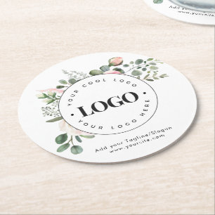 Round Circle Custom Company Logo Floral Greenery  Paper Coaster