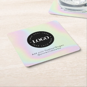 Round Circle Custom Company Logo Holographic Style Square Paper Coaster
