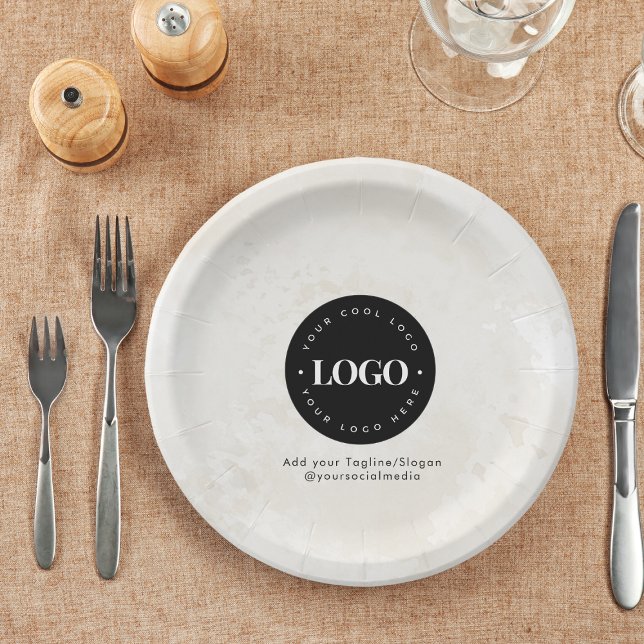 Round Circle Custom Company Logo Minimalist Marble Paper Plate (Creator Uploaded)