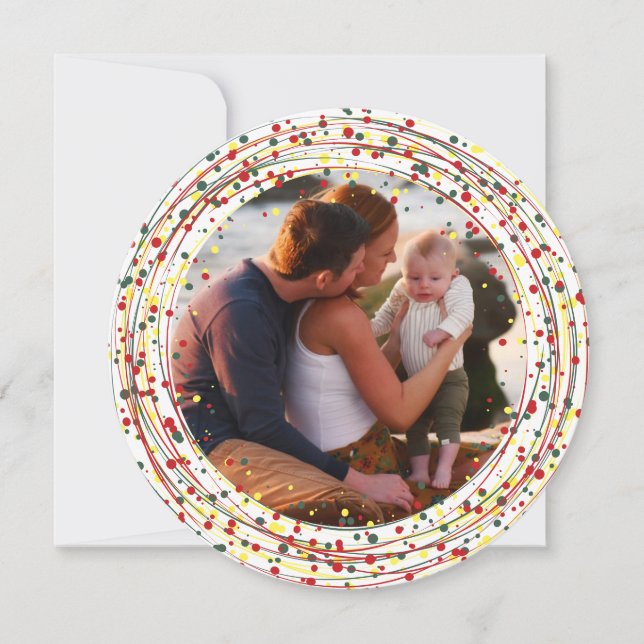 Round Circle Red Green Yellow Paint Photo Happy Holiday Card (Front)