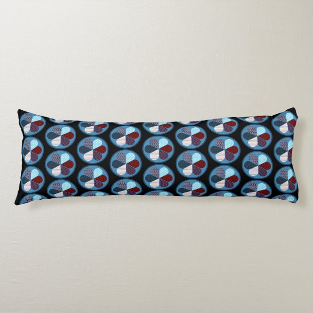 ROUND CIRCLE SHAPE PATTERN MAROON RED BLUE BLACK BODY CUSHION (Front)