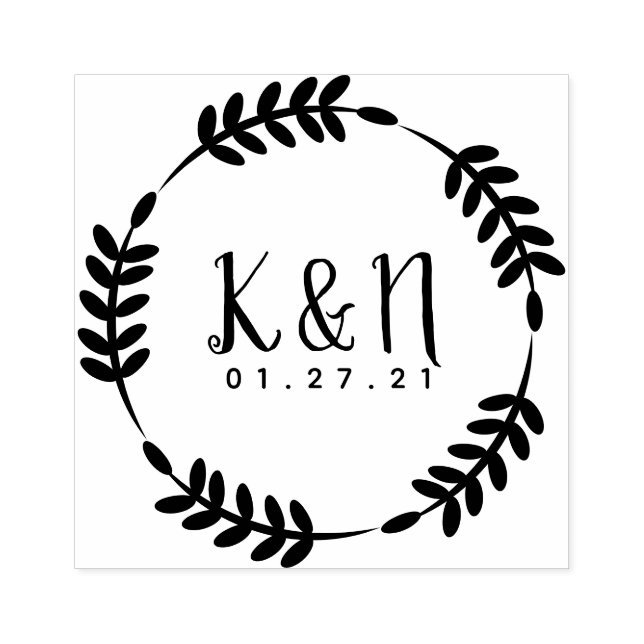 Round Circular Leaves Initial Logo Wedding Stamp (Imprint)