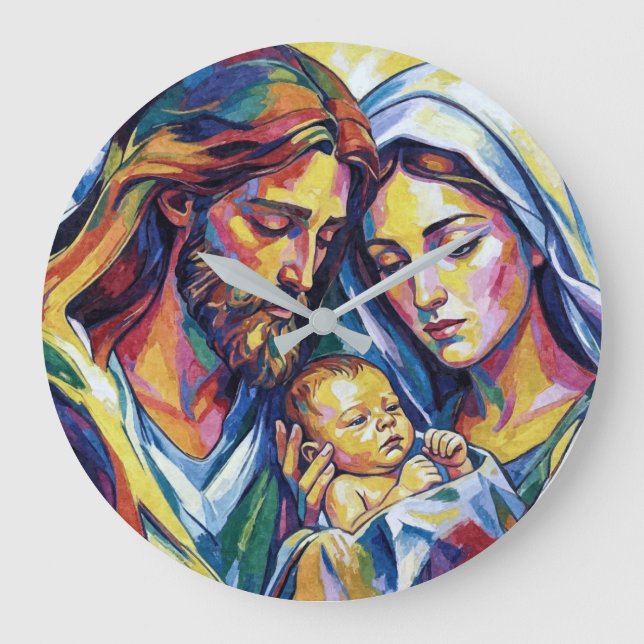 Round Clock Jesus Mary and Joseph (Front)