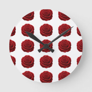 Round Clock - Red Rose Flower