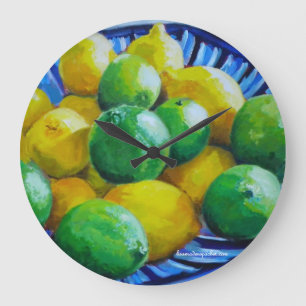 round clock with lemons and limes
