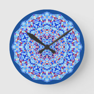 Round Clockface, Geometric Pink and Blue Round Clock