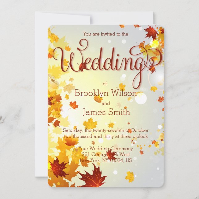 Round Colourful Fall Wedding Invitations Leaves (Front)